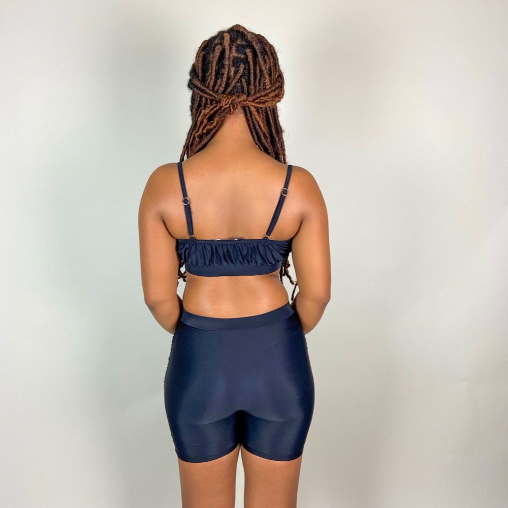Black Ruched Biker Short Set - Picture 2 of 4